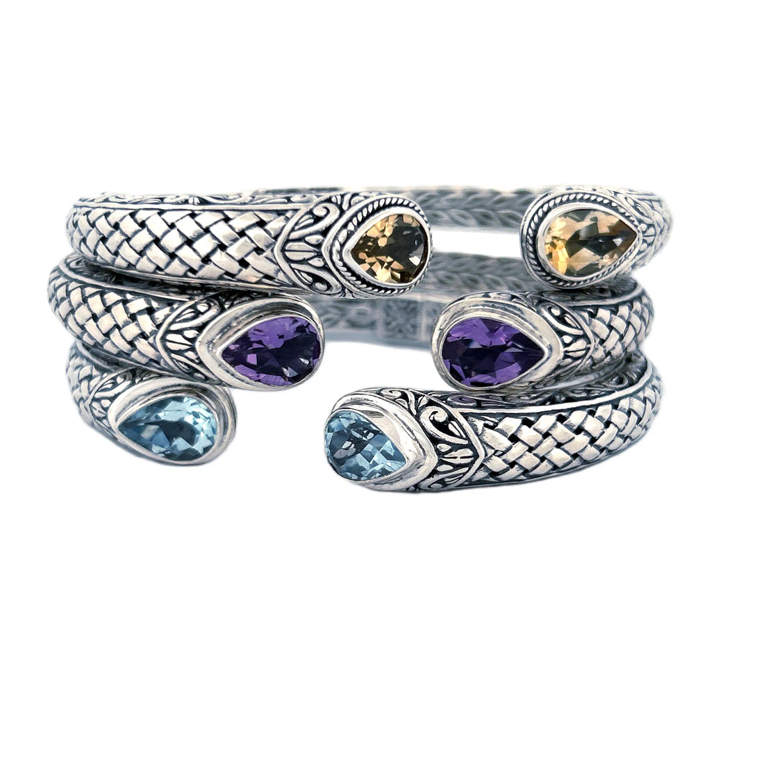 Signature Artisan Silver Bangle with Amethyst Ends