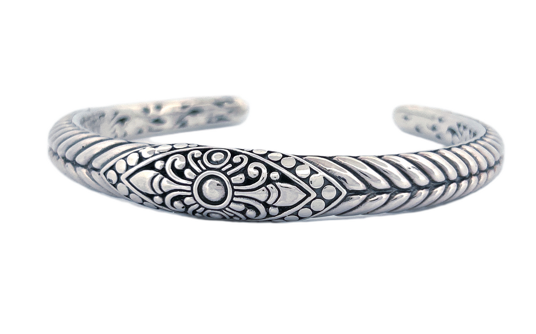 Signature Artisan Silver Bracelet with Floral Motifs