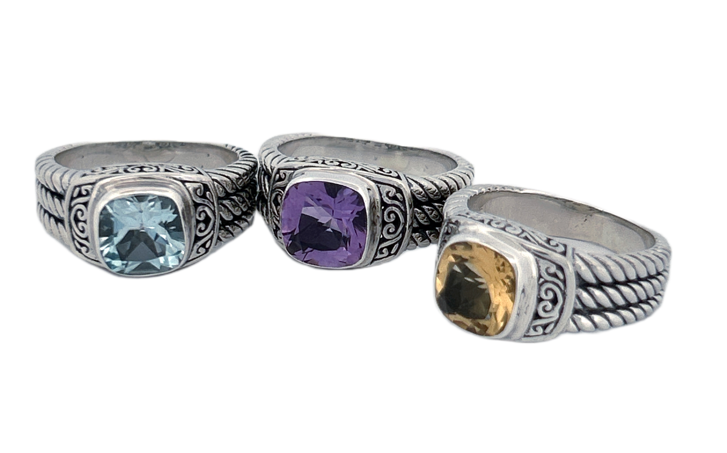 925 Sterling Silver Cushion Cut Natural Amethyst Ring - R42