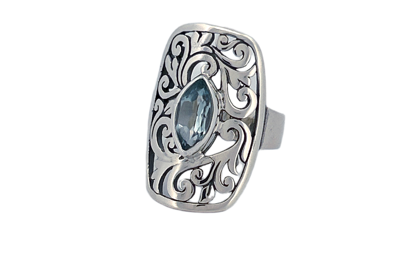 Sterling Silver Filigree Ring with Blue Topaz