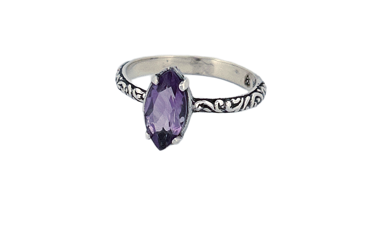 Sterling Silver Gemstone Ring – Marquise Cut Amethyst or Blue Topaz