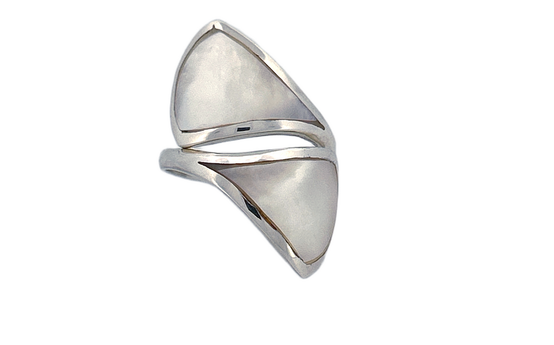 Sterling Silver Mother of Pearl Ring – Abstract Split Design