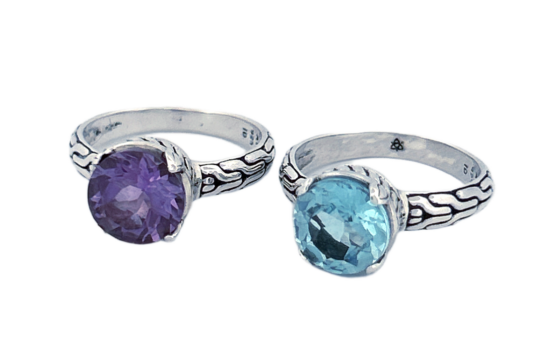Sterling Silver Gemstone Ring – Amethyst or Blue Topaz
