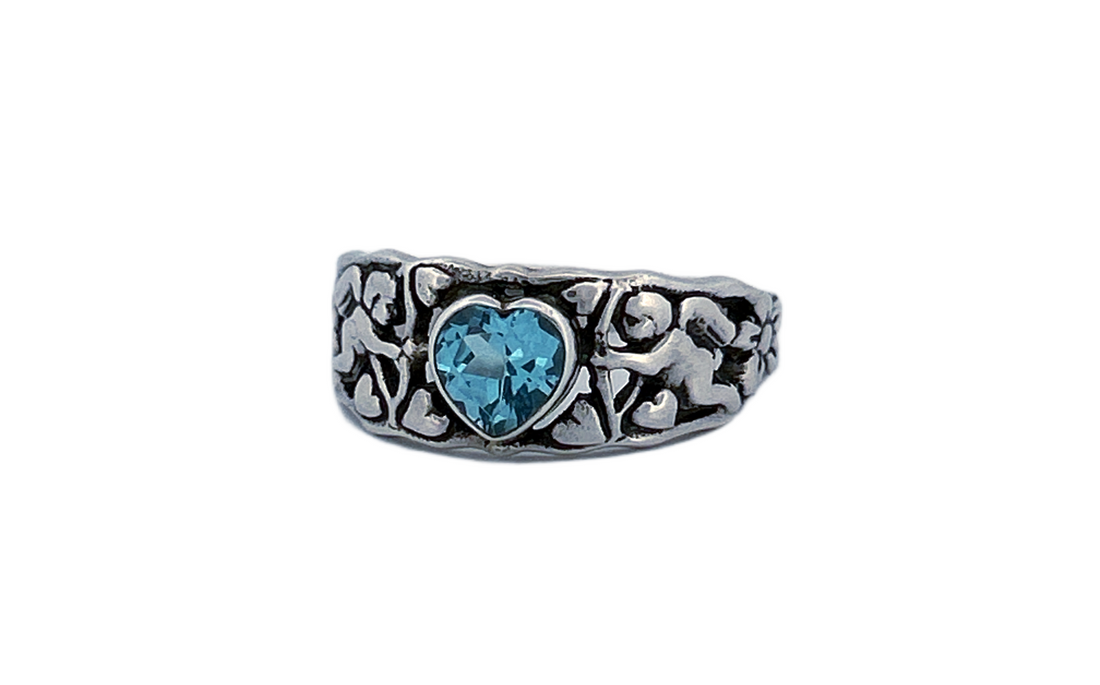 925 Sterling Silver Heart Shaped Blue Topaz Ring-R71