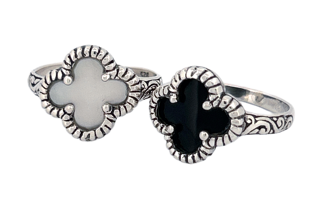 Handcrafted Sterling Silver Mother of Pearl Clover Ring R74