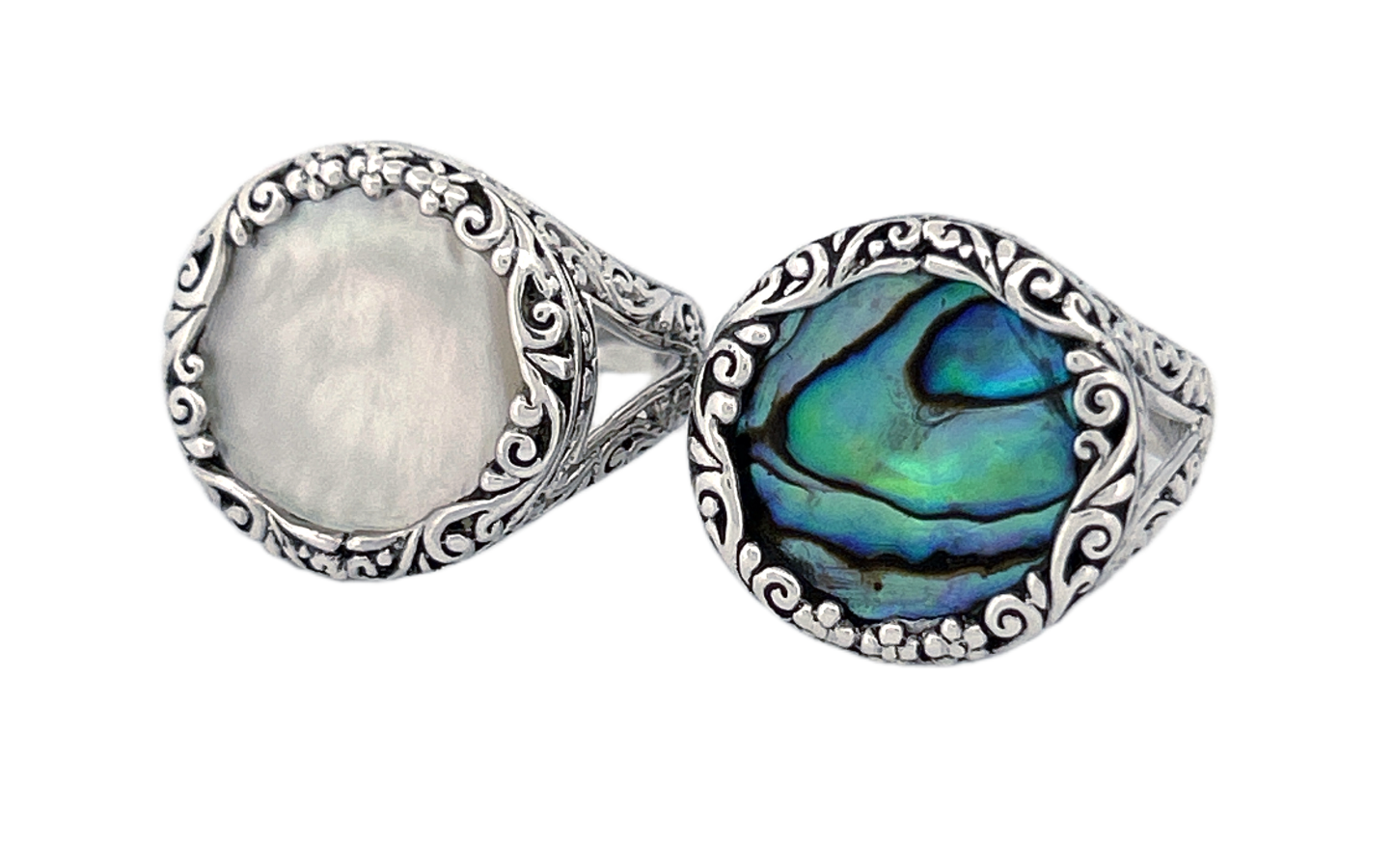 Round Mother of Pearl Handmade Sterling Silver Ring R80