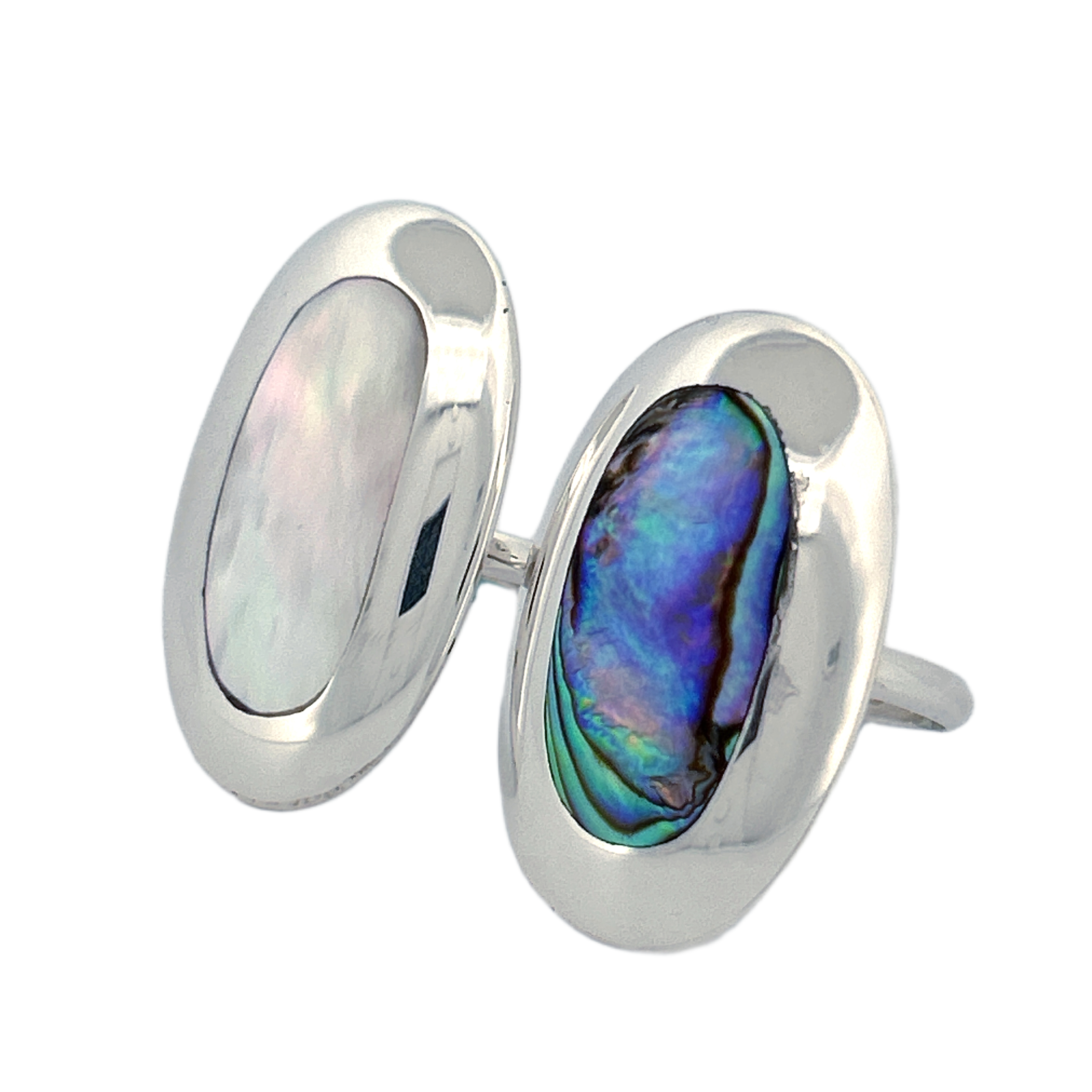 Sterling Silver Twin‑Shell Ring — Mother of Pearl & Abalone