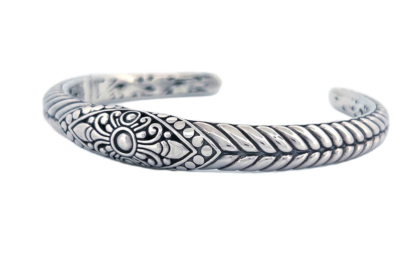Signature Artisan Silver Bracelet with Floral Motifs