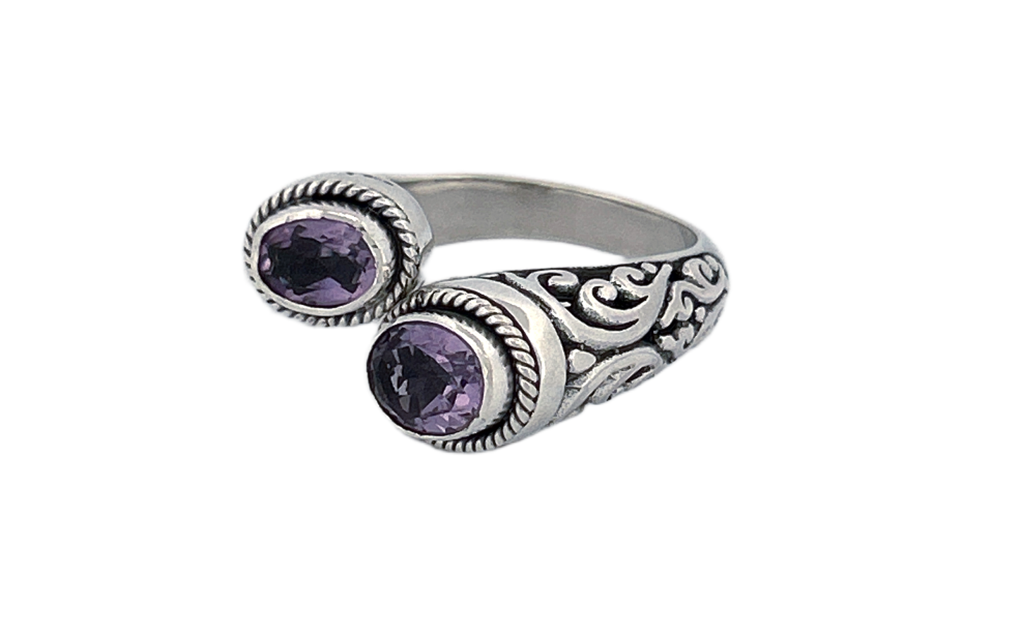 925 Sterling Silver Natural Amethyst Bypass Ring-R37