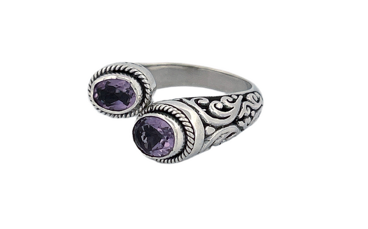 925 Sterling Silver Natural Amethyst Bypass Ring-R37