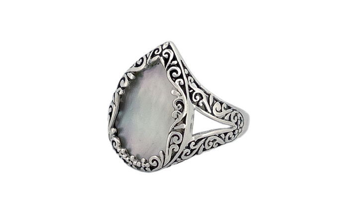 925 Sterling Silver Mother of Pearl Ring | Natural Shell Ring| Handmade Minimalist Jewelry | Genuine Mother of Pearl-R85 A