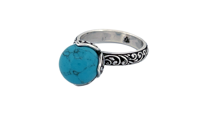 Sterling Silver Turquoise Ring – Ornate Vine Design