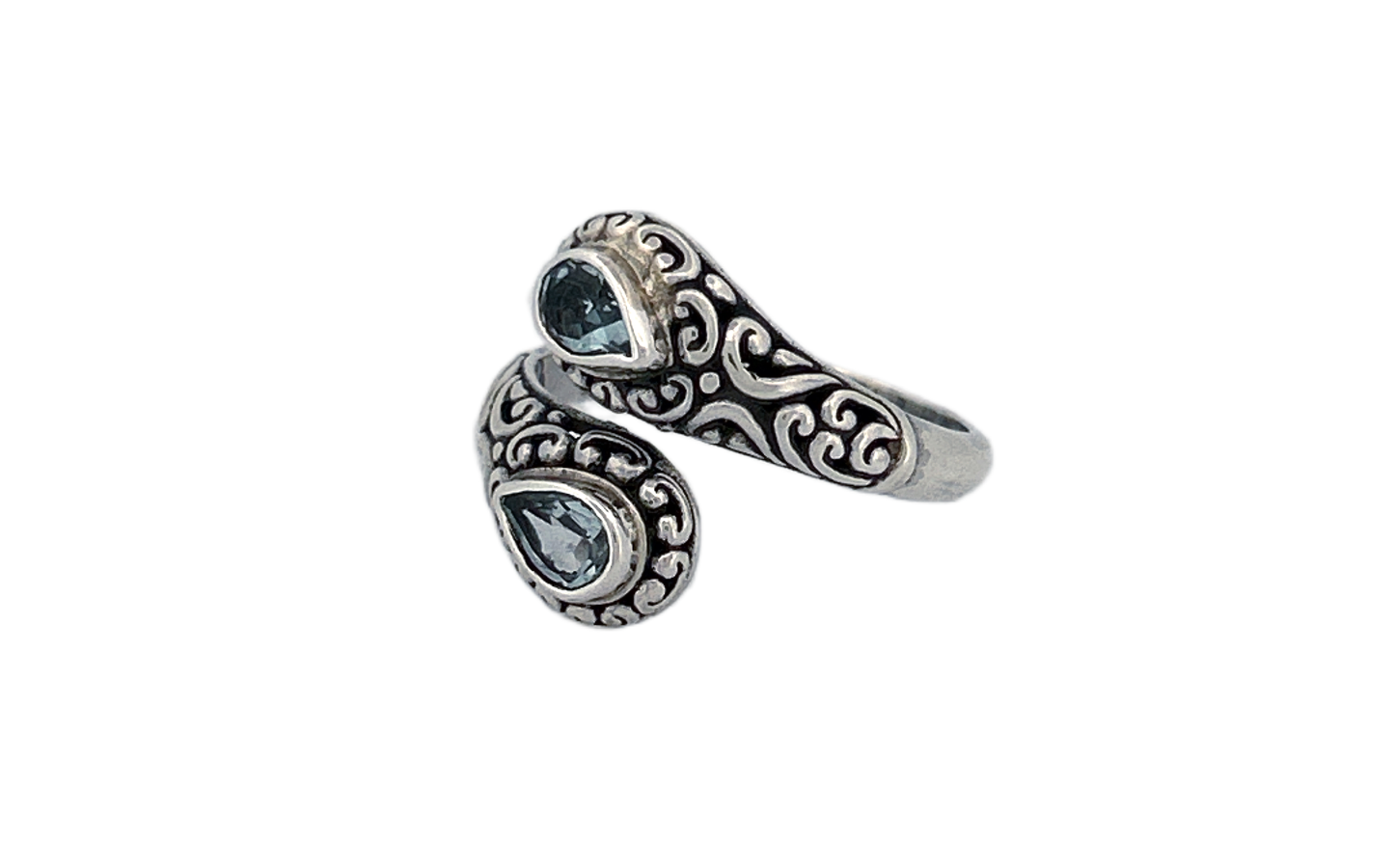 Blue Topaz Sterling Silver Tear Drop Shaped Ring-R90