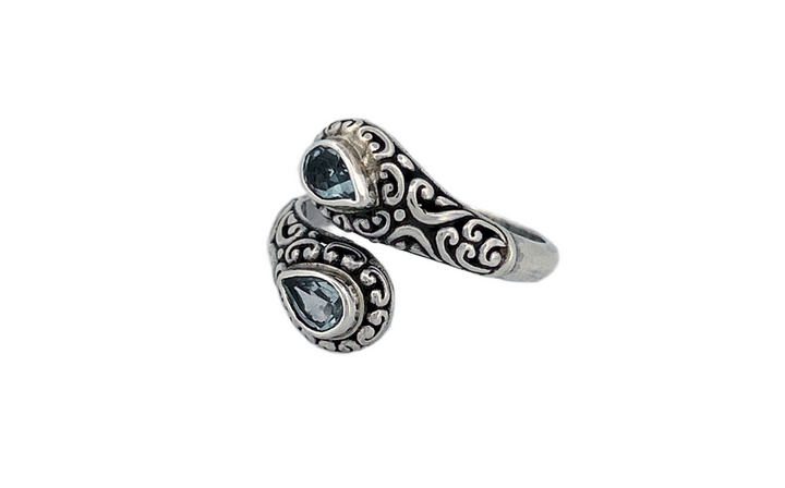 Blue Topaz Sterling Silver Tear Drop Shaped Ring-R90
