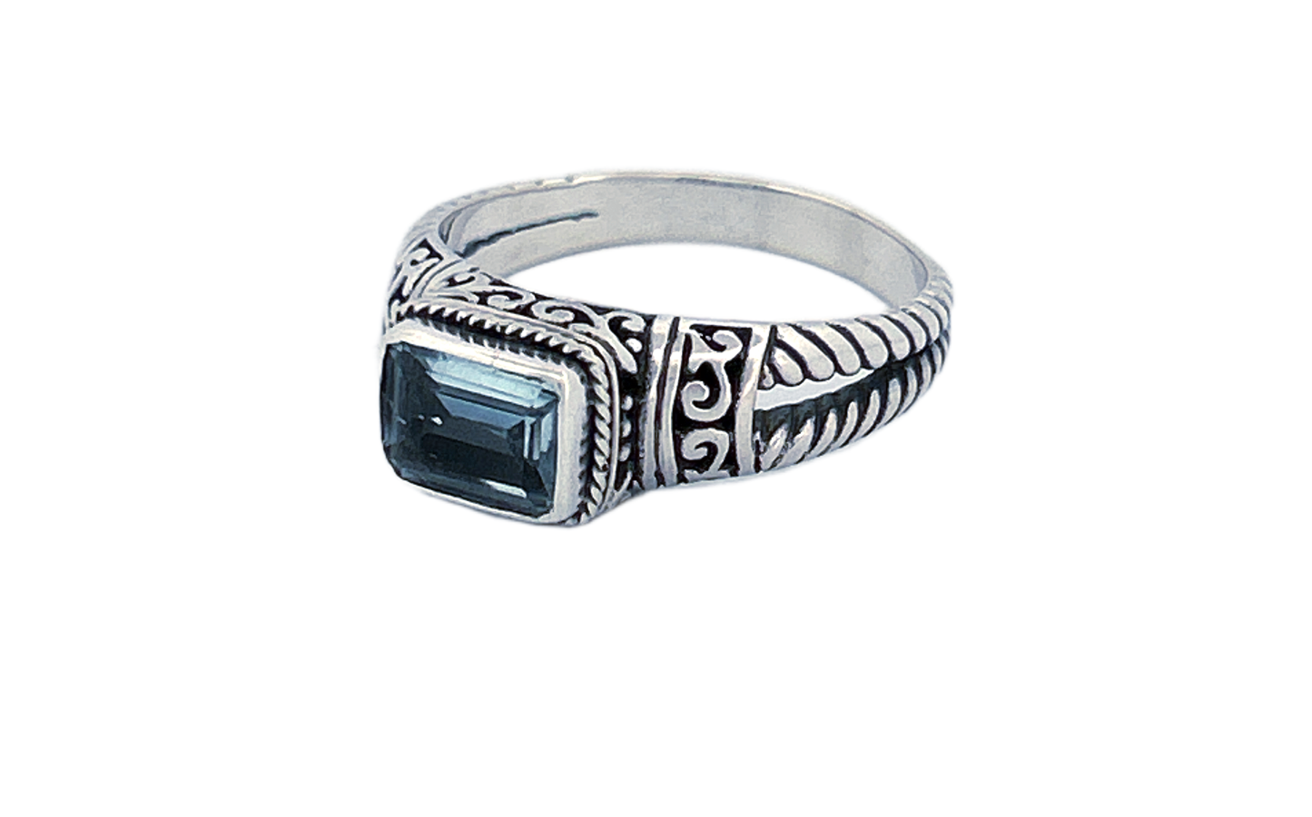 Sterling Silver Gemstone Ring – Blue Topaz (Emerald Cut)