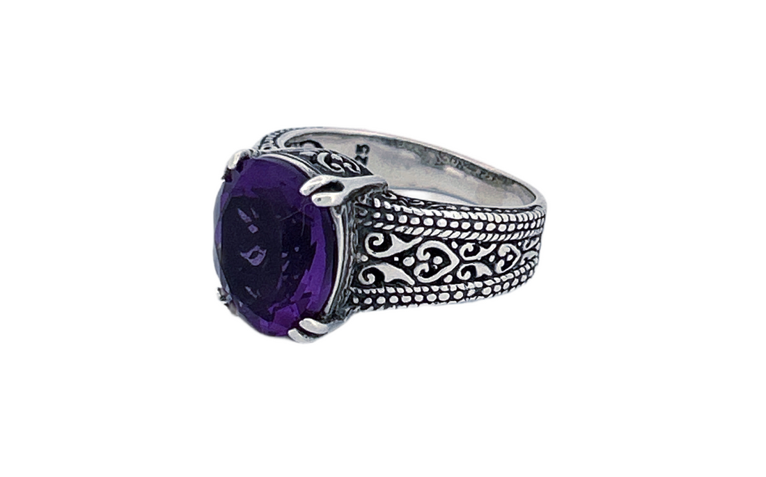 Sterling Silver Oval Amethyst Cocktail Ring-R49