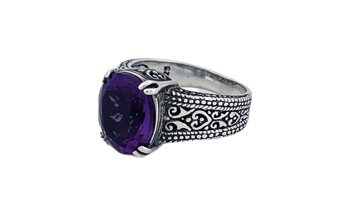 Sterling Silver Oval Amethyst Cocktail Ring-R49