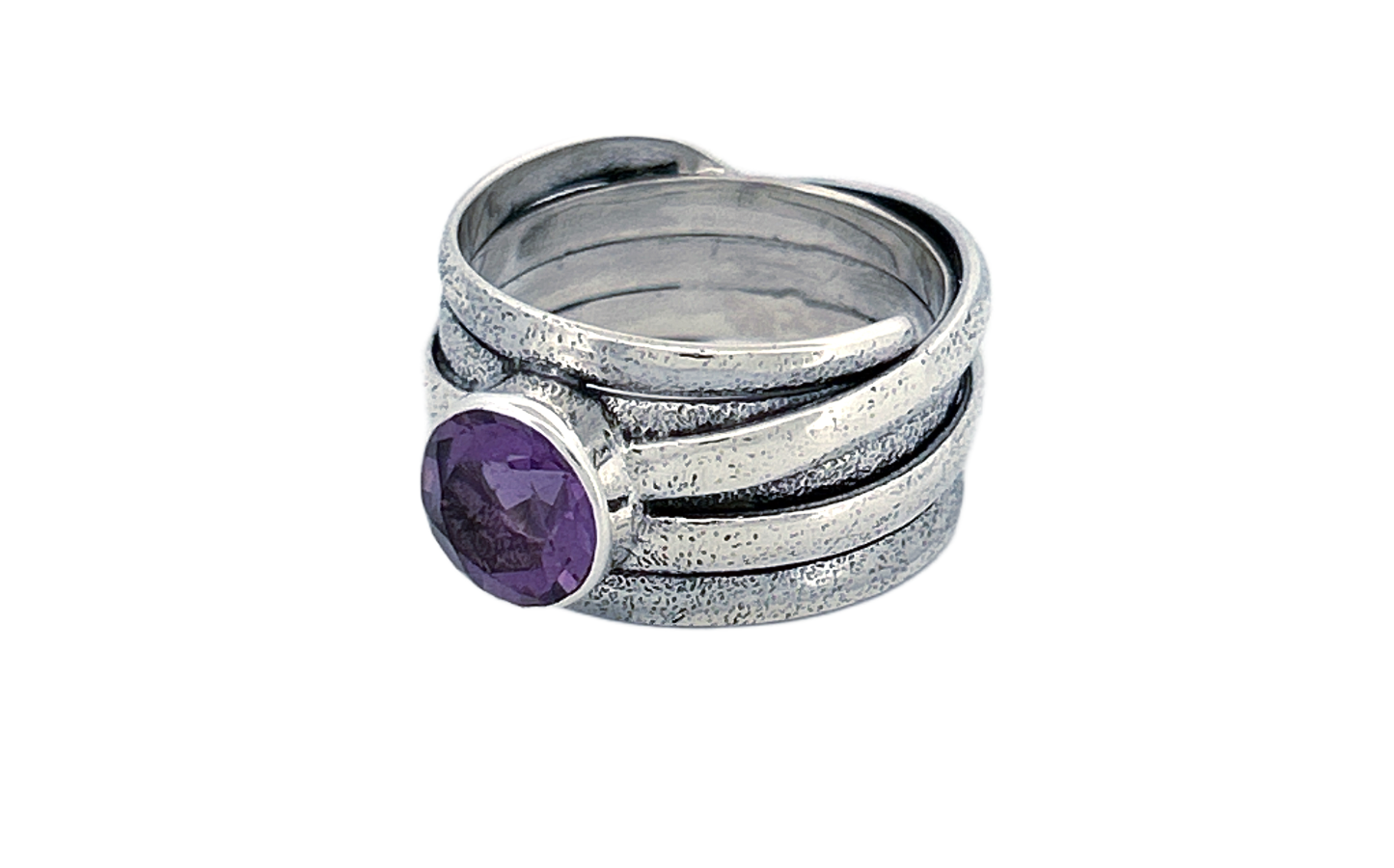 Sterling Silver Amethyst Ring – Textured Wrap Design