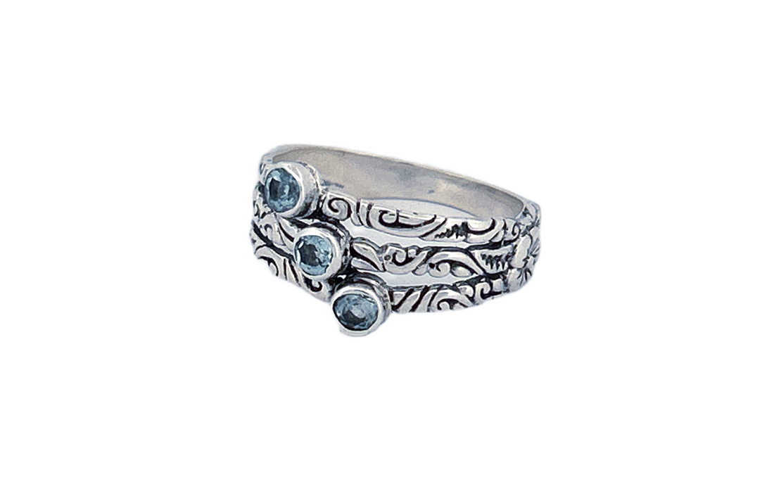 Sterling Silver Triple Gemstone Ring – Blue Topaz