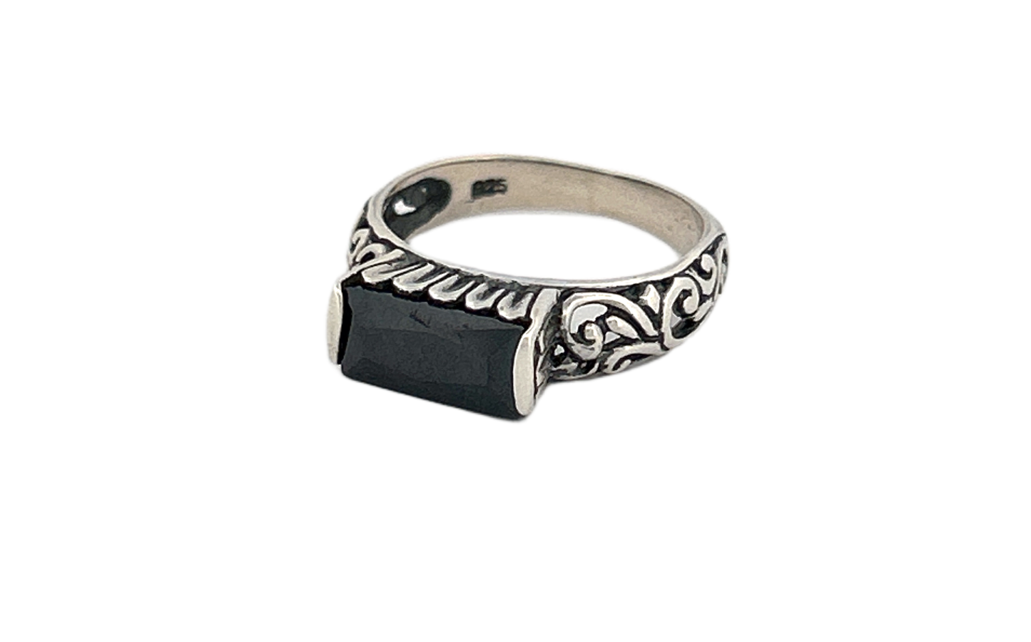 Sterling Silver Rectangular Black Onyx Ring