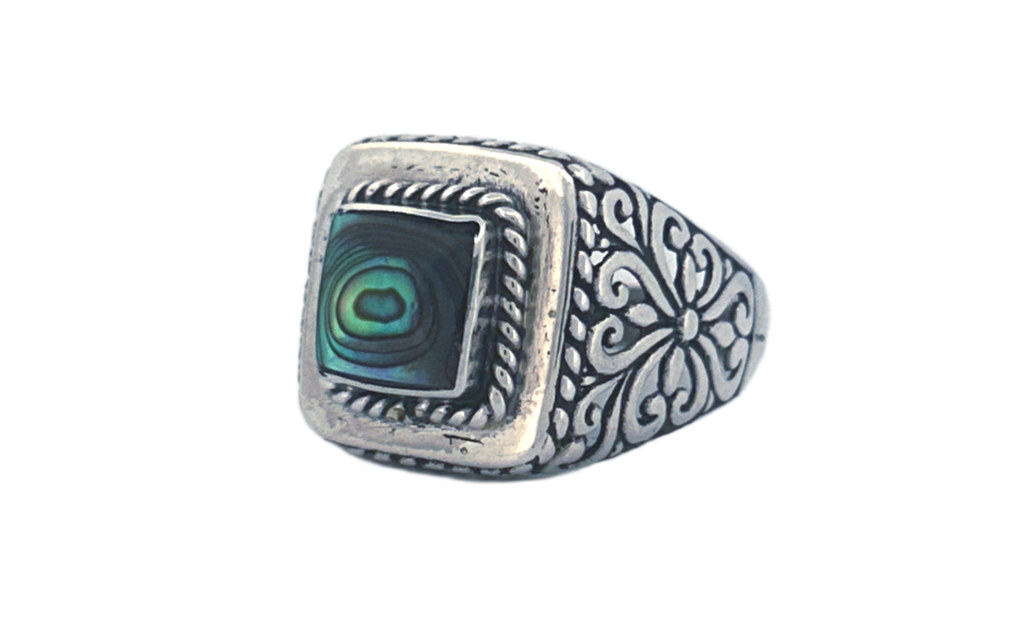 Sterling Silver Abalone Ring – Square Design