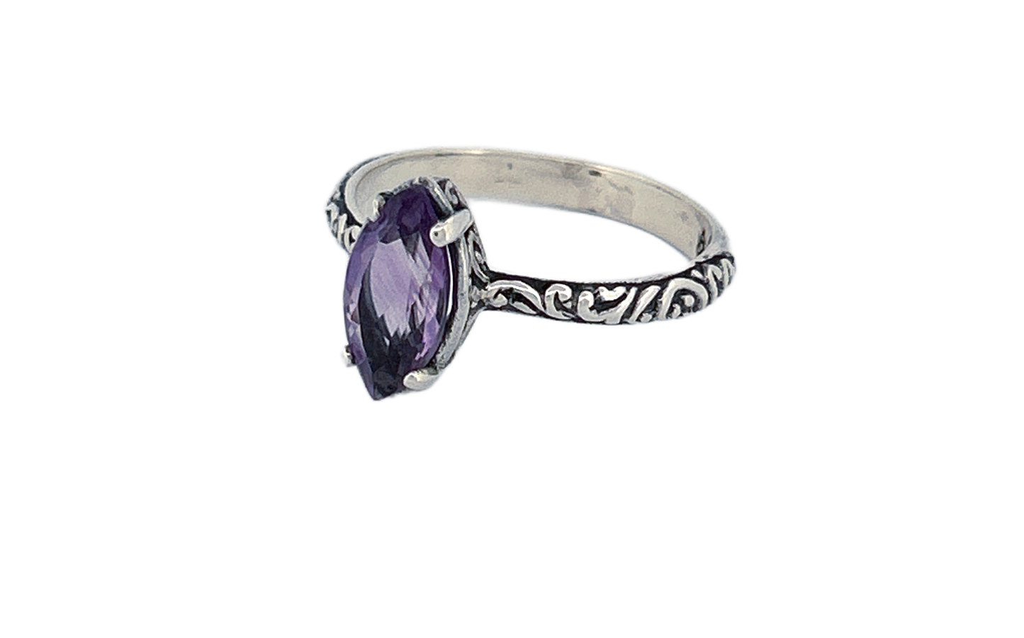 Sterling Silver Gemstone Ring – Marquise Cut Amethyst or Blue Topaz