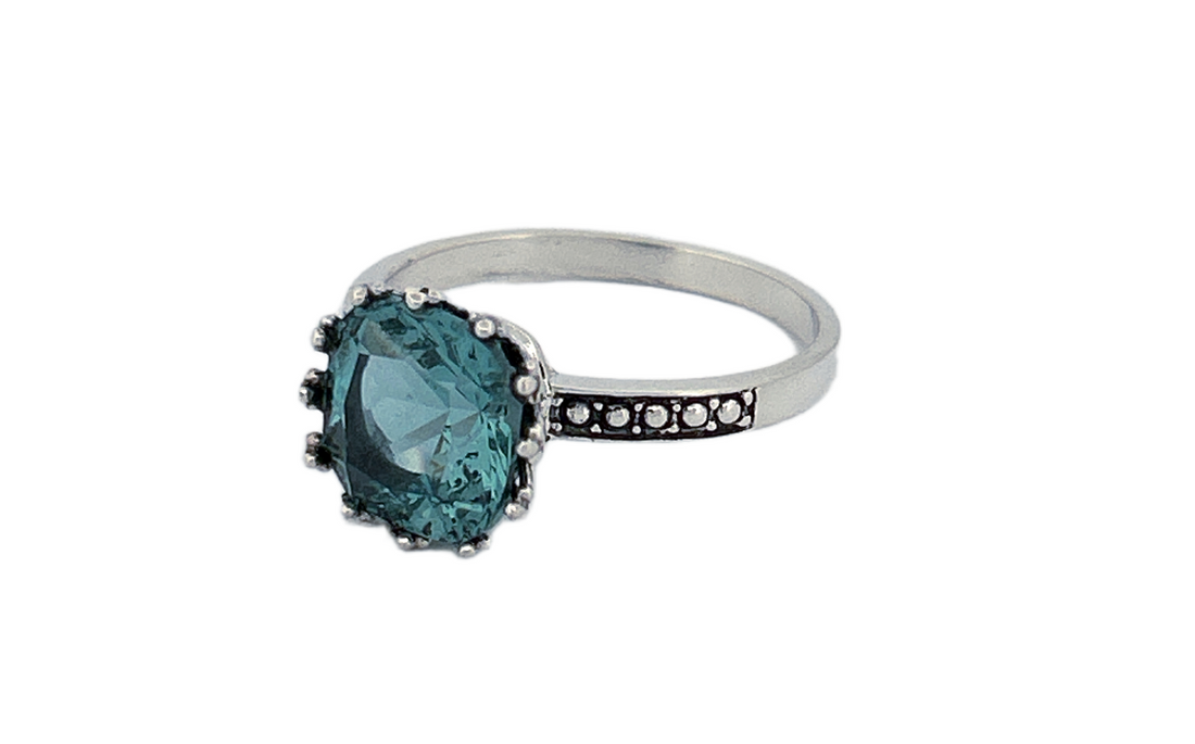 Sterling Silver Checker‑Cut Gemstone Rings – Teal CZ & Mystique Topaz