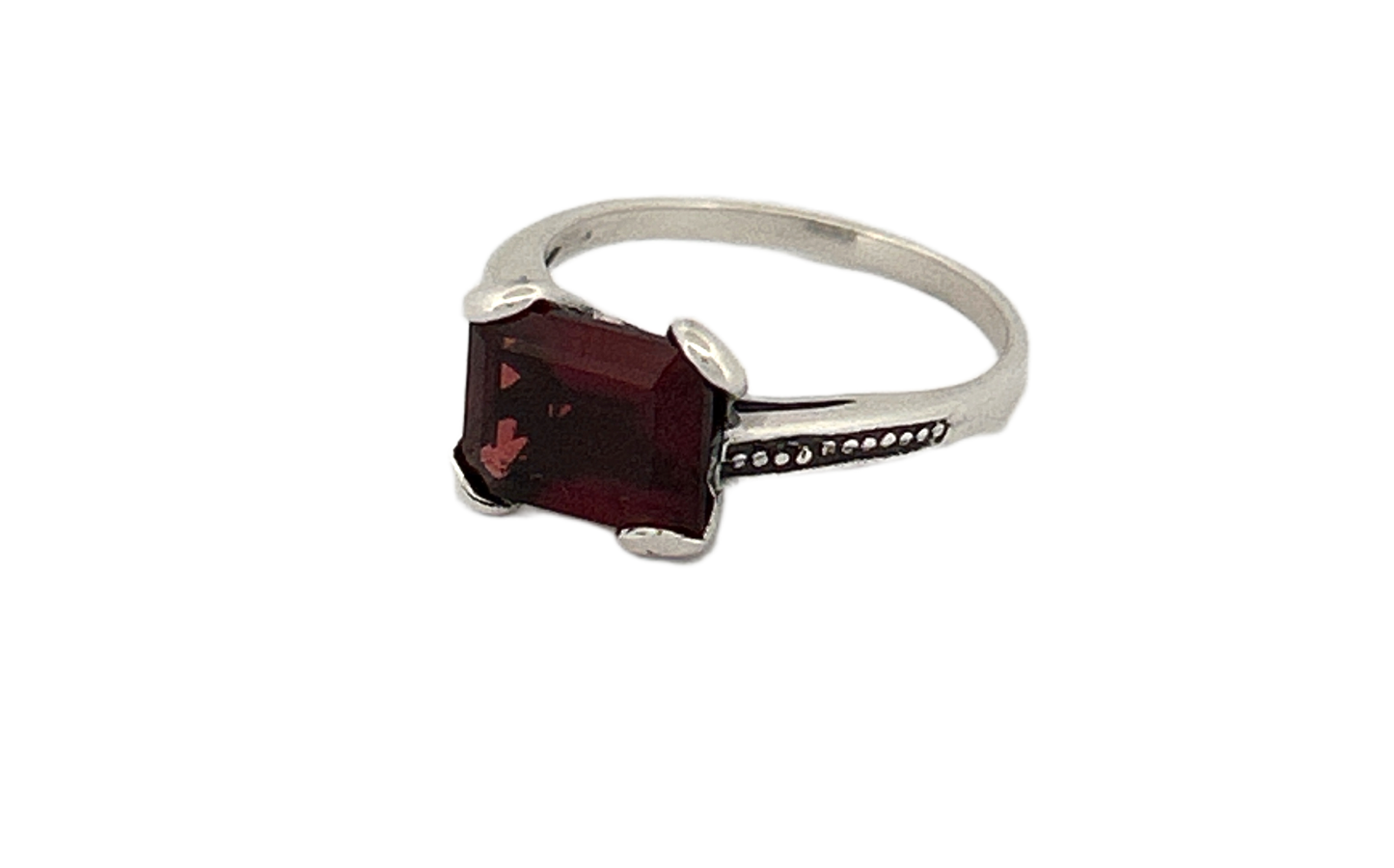 Sterling Silver Rectangular Garnet Ring