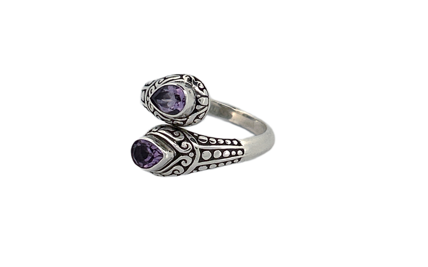925 Sterling Silver Teardrop Shaped Amethyst Ring-R81