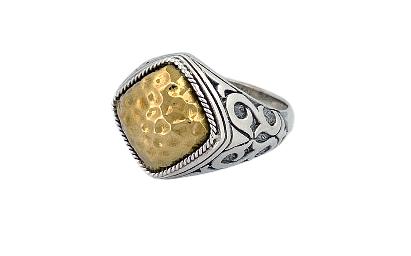 Sterling Silver & Hammered Brass Statement Ring