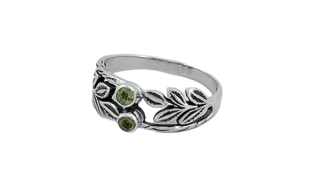 Sterling Silver Peridot Leaf Ring