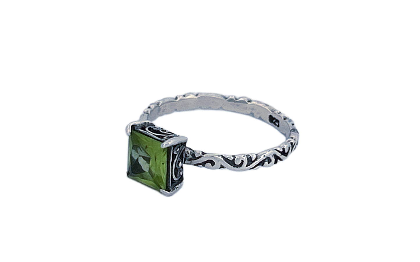 925 Sterling Silver Square Cut Peridot Ring- R58