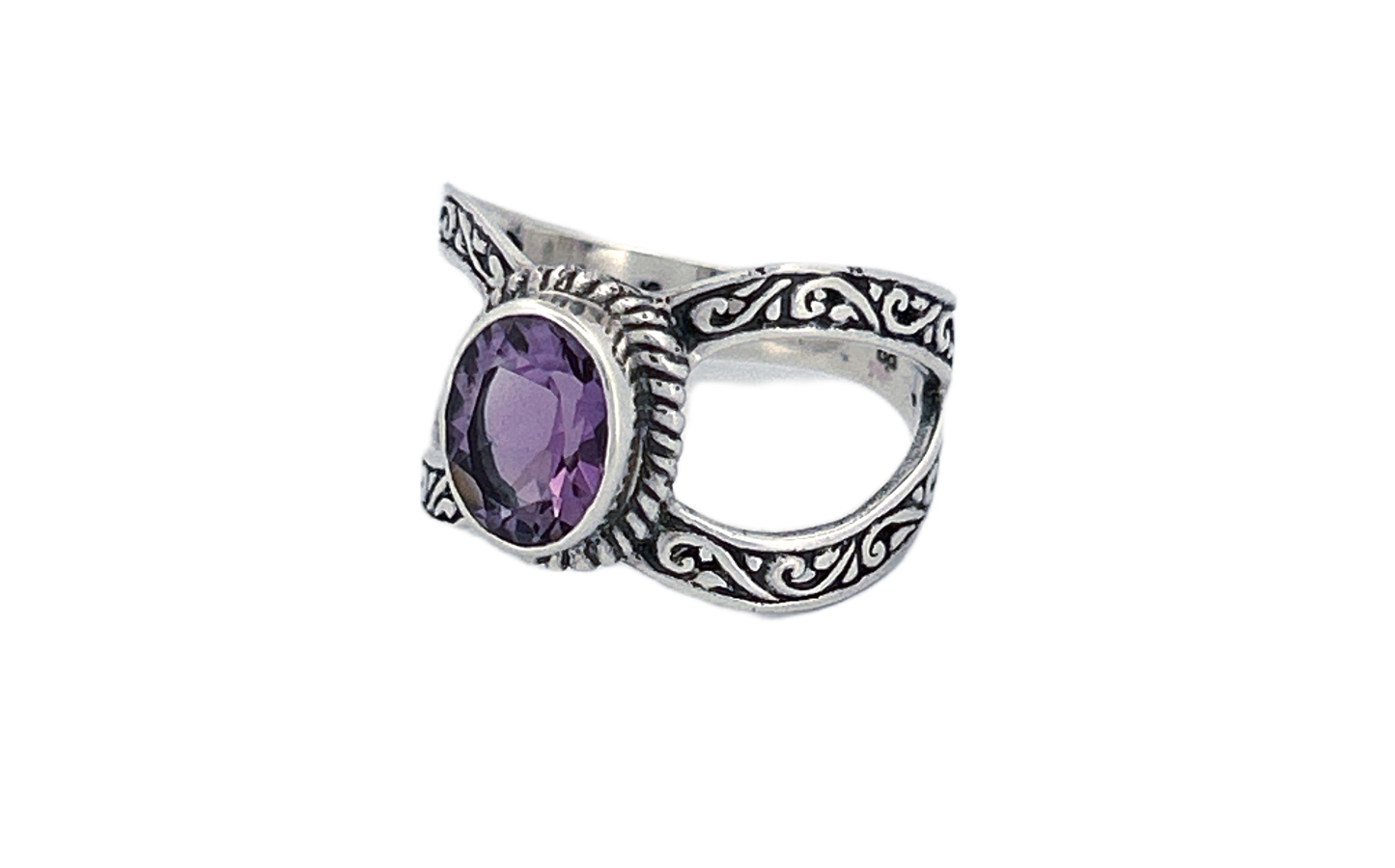 Sterling Silver Filigree Ring with Amethyst