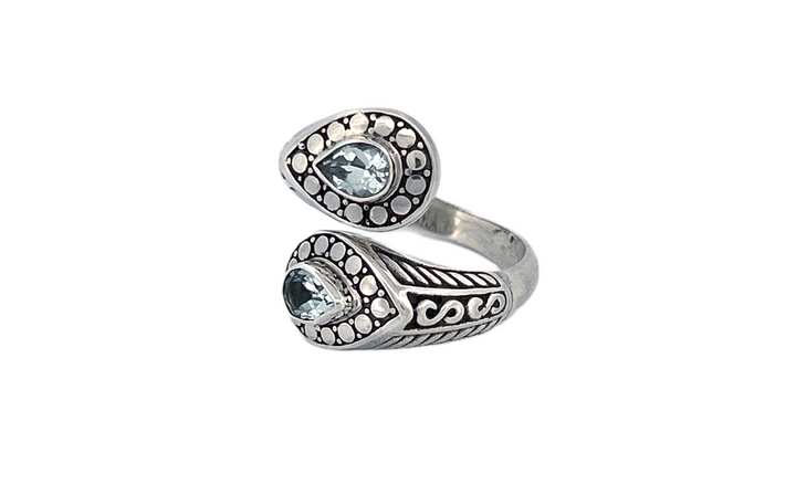 Adjustable Handmade Sterling Silver Genuine Blue Topaz Ring-R87