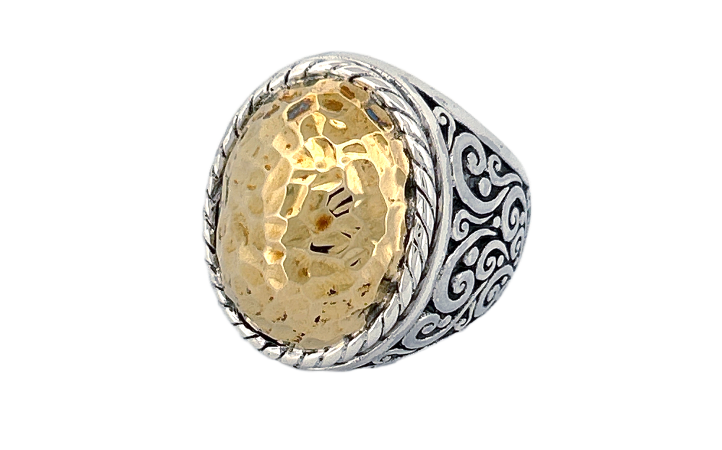 Sterling Silver & Hammered Brass Statement Ring