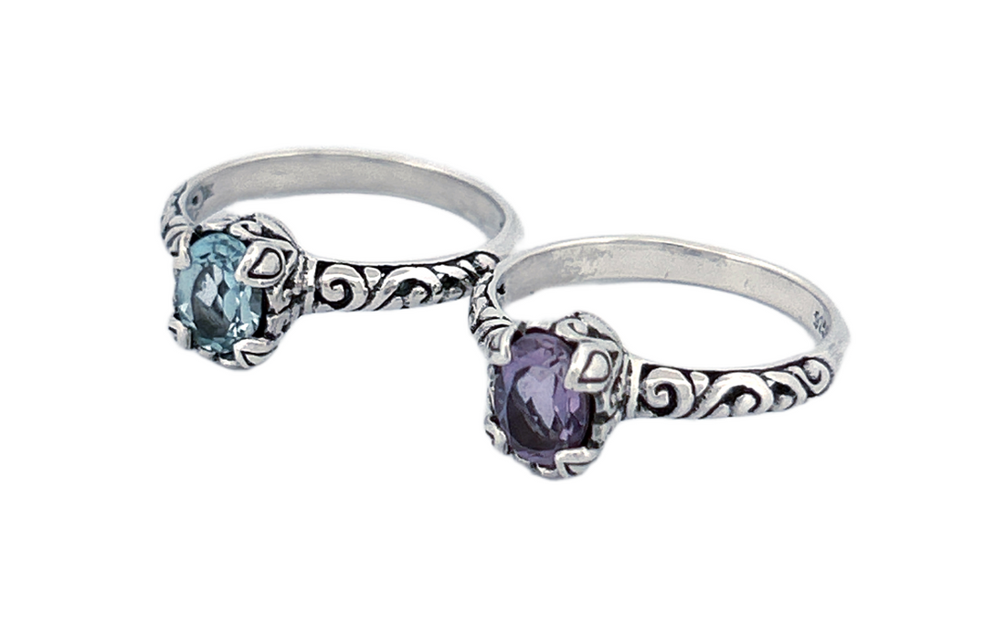 Sterling Silver Gemstone Rings – Blue Topaz or Amethyst