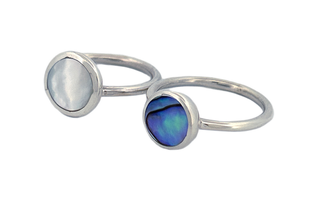 Sterling Silver Gemstone Rings – Mother of Pearl & Abalone Shell