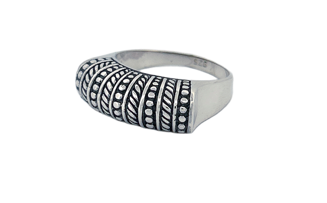 Sterling Silver Textured Band Ring – Dot & Rope Pattern