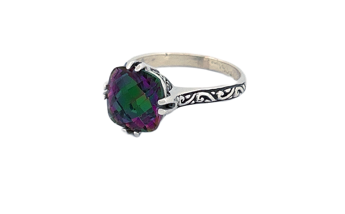 Sterling Silver Mystique Topaz Ring – Cushion Cut Design