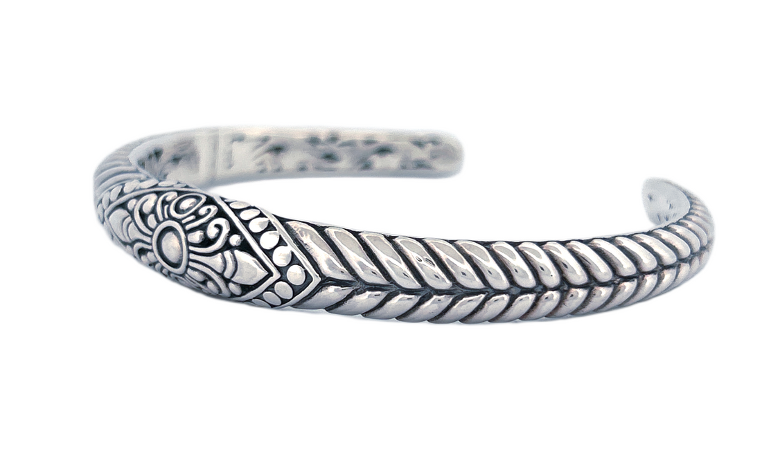 Signature Artisan Silver Bracelet with Floral Motifs