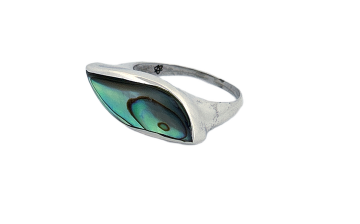 Sterling Silver Abalone Shell Ring – Modern Wave Design