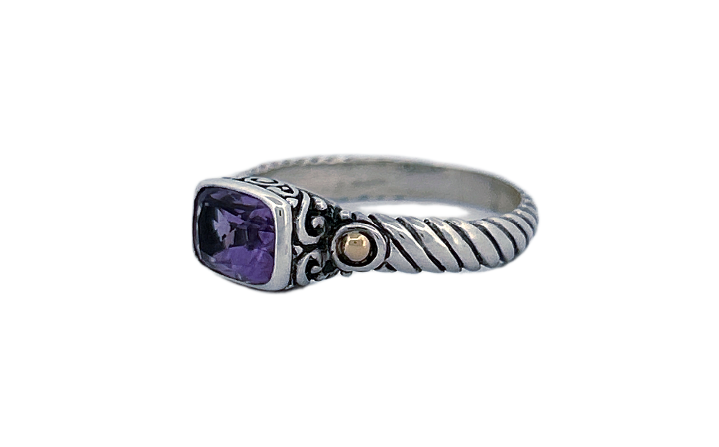 Handmade 925 Sterling Silver Natural Amethyst Cushion Cut Ring-R41