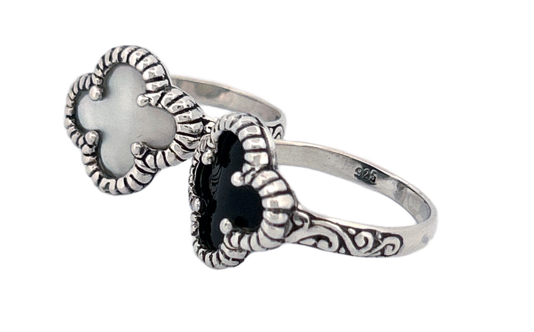 Handcrafted Sterling Silver Mother of Pearl Clover Ring R74