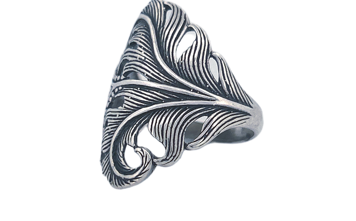 Sterling Silver Feather Ring – Sculpted Design