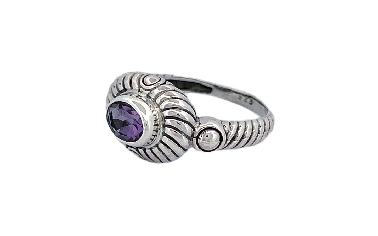 Sterling Silver Amethyst Ring – Sunburst Design