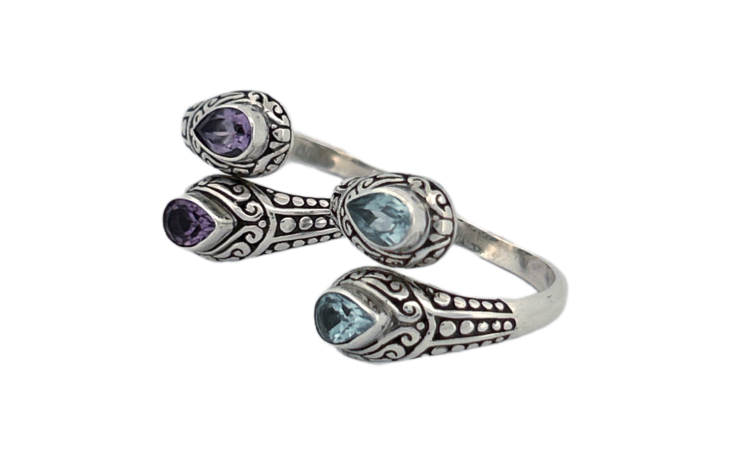 925 Sterling Silver Teardrop Shaped Amethyst Ring-R81
