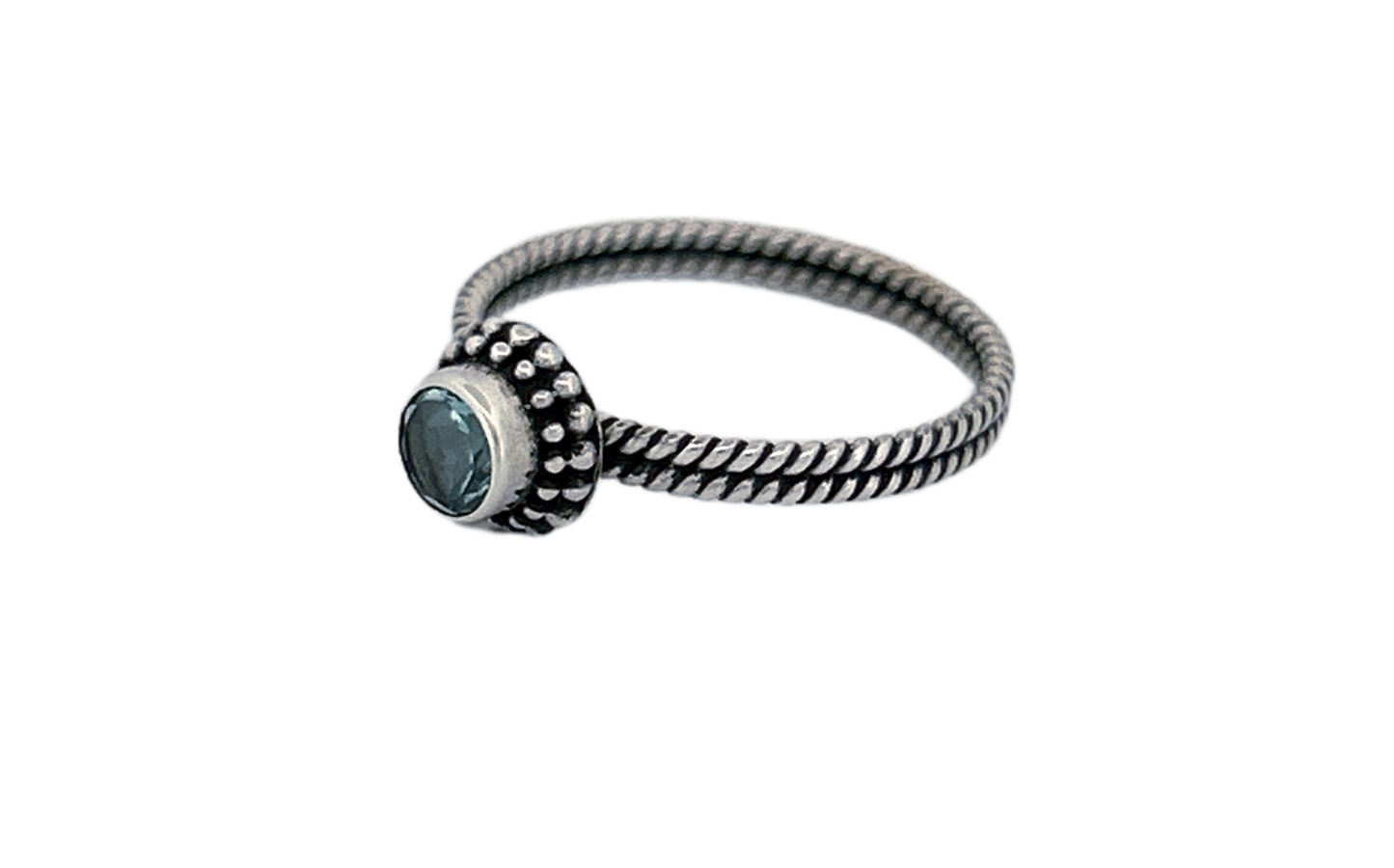 Round Cut Natural Blue Topaz Handmade Sterling Silver Ring- R76