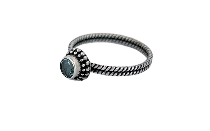Round Cut Natural Blue Topaz Handmade Sterling Silver Ring- R76