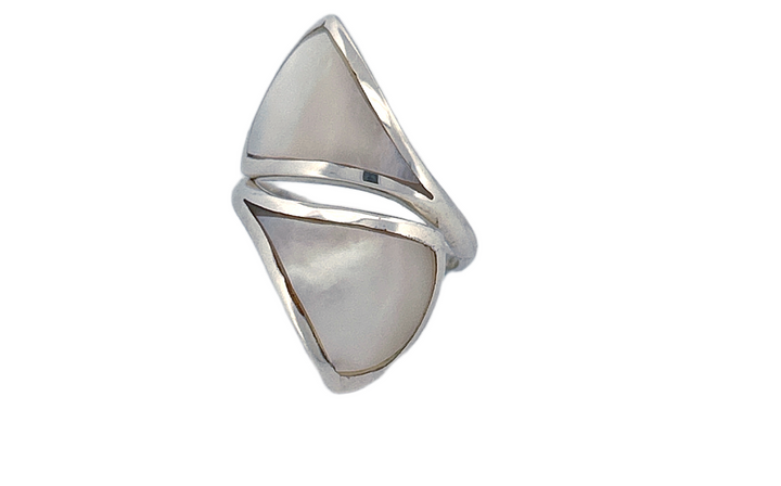 Sterling Silver Mother of Pearl Ring – Abstract Split Design