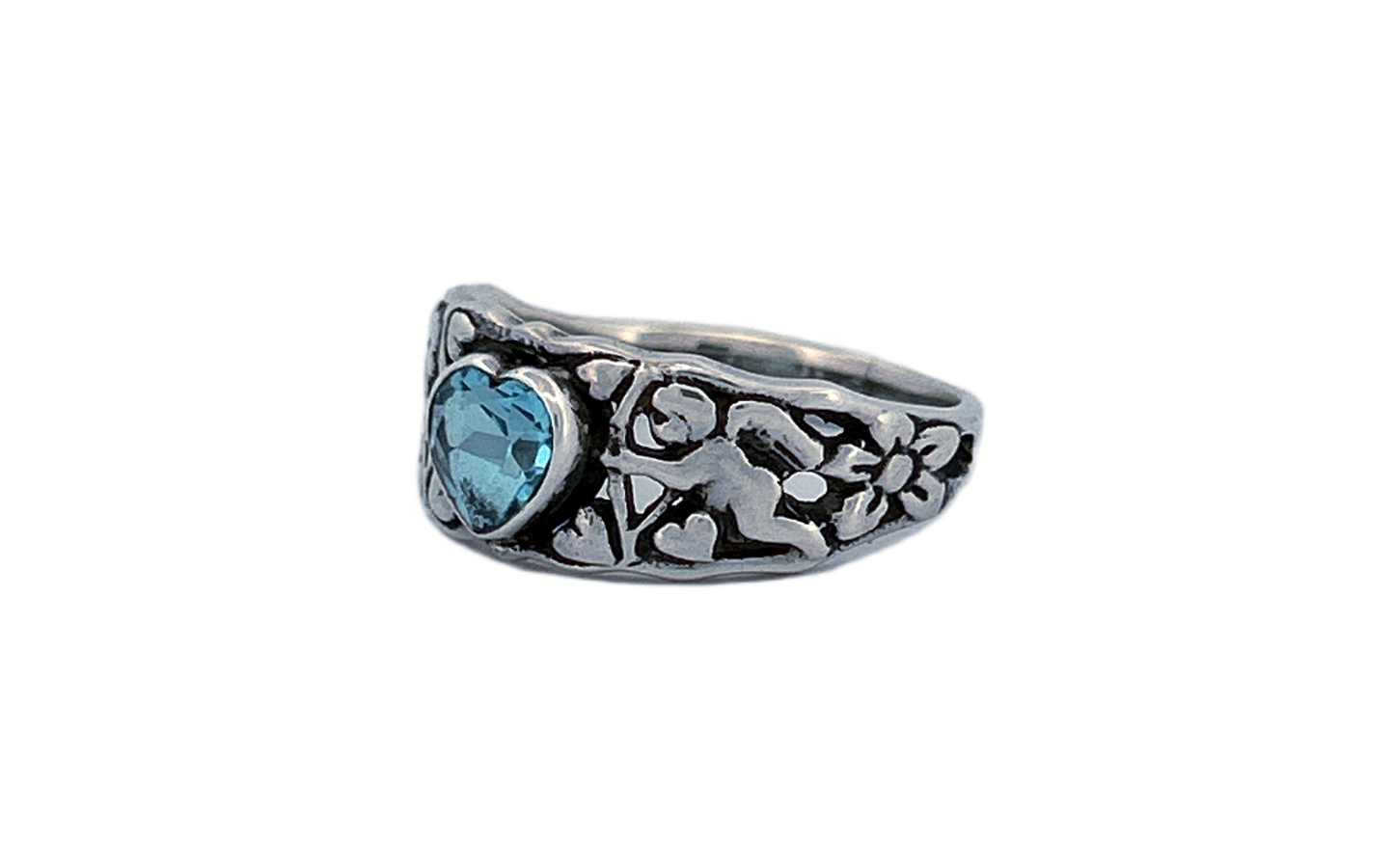 925 Sterling Silver Heart Shaped Blue Topaz Ring-R71